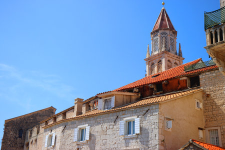 Historical buildings on the promenade in Trogir, Croatia.の写真素材