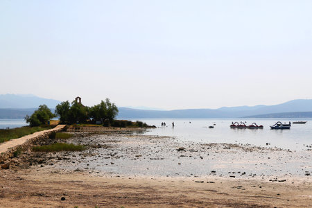 Beautiful Nekic beach in Posedarje, Croatia.の写真素材