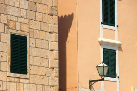Historic and traditional Mediterranean architecture in Makarska, Croatia.の写真素材