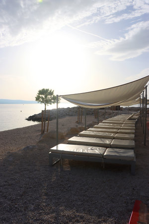 Summer day on the beautiful beach in Omis, Croatia.の写真素材