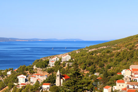 Aerial view of Mimice, small coastal village near Split, Croatia.の写真素材