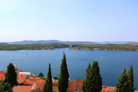 Aerial view of Sibenik, picturesque coastal town in Croatia.の写真素材