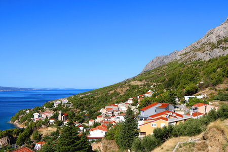 Aerial view of Mimice, small coastal village near Split, Croatia.の写真素材