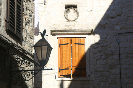 Picturesque Mediterranean street and traditional architectural details in Trogir, Croatia.の写真素材