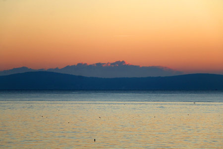 Beautiful sunset on the Bacvice beach in Split, Croatia.の写真素材