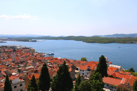 Aerial view of Sibenik, picturesque coastal town in Croatia.の写真素材