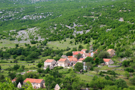 Small Mediterranean village in the mountain Kamesnica, Croatia.の写真素材