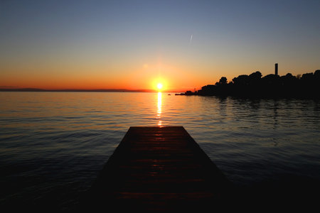 Beautiful sunset on the Bacvice beach in Split, Croatia.の写真素材