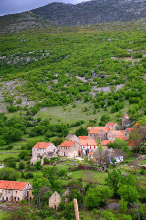 Small Mediterranean village in the mountain Kamesnica, Croatia.の写真素材