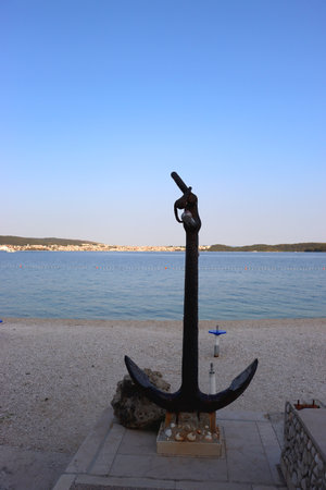 Anchor on the beach in Seget Donji, Croatia.の写真素材