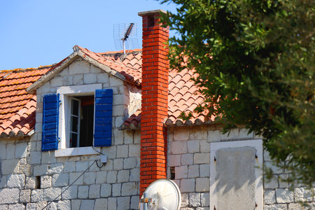 Traditional Mediterranean architectural details in Trogir, Croatia.の写真素材