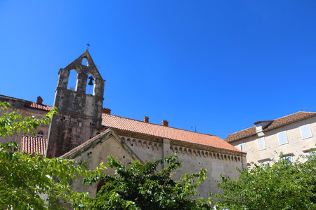 Traditional Mediterranean architectural details in Trogir, Croatia.の写真素材