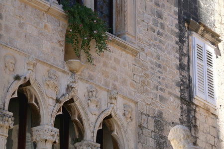 Traditional Mediterranean architectural details in Trogir, Croatia.の写真素材