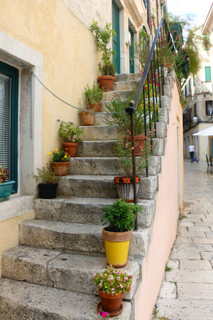 Picturesque Mediterranean street in Sibenik, Croatia.の写真素材