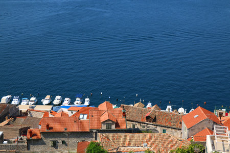 Aerial view of Sibenik, picturesque coastal town in Croatia.の写真素材