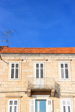 Traditional Mediterranean architecture in Vela Luka, on island Korcula, Croatia.の写真素材