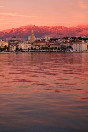 Beautiful sunset over the sea in Split, Croatia.の写真素材