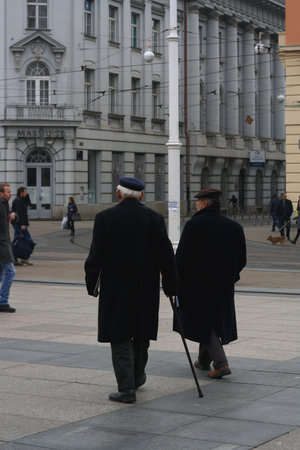 Zagreb, Croatia - March 14, 2015: Picturesque street in central Zagreb, Croatia.のeditorial素材