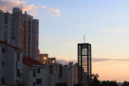 Beautiful sunset over the city skyline.の写真素材