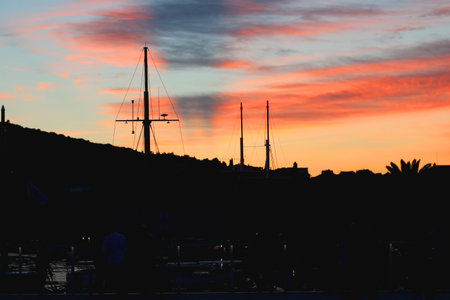 Beautiful sunset over the sea in Split, Croatia.