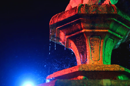 Colorful Christmas lights and decorations in park Dardin in Split, Croatia. December night in the park.の写真素材