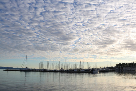 Beautiful sunset over the sea in Split, Croatia.