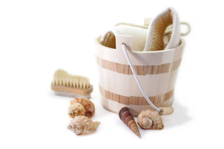 Bath accesories isolated on white backgroundの写真素材