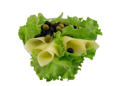 black and green olive, cheese and other foodstuffsの写真素材