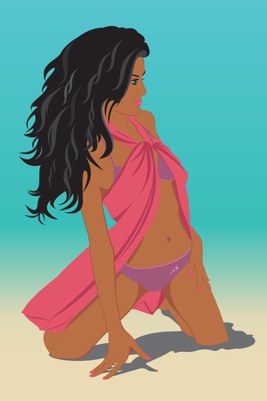  Girl on the beachのイラスト素材
