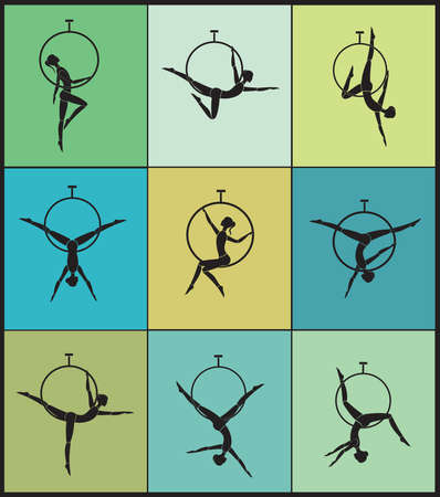 Set of Aerial Hoop Silhouettesのイラスト素材