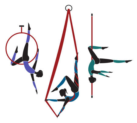 Aerial hoop, aerial silk, and pole danceのイラスト素材