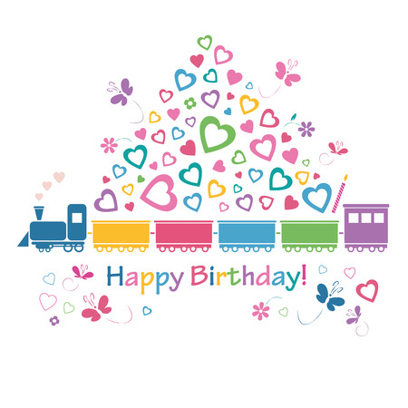 cute happy birthday train cardのイラスト素材