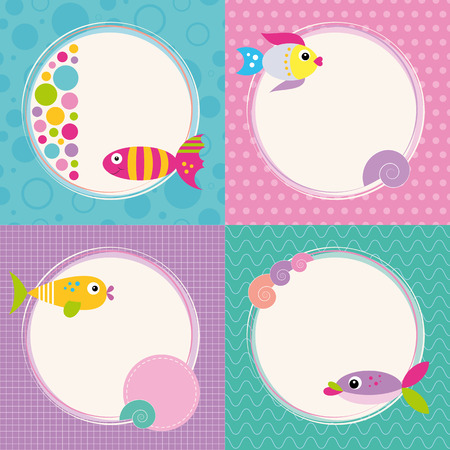 funky cartoon fish greeting cards collection のイラスト素材