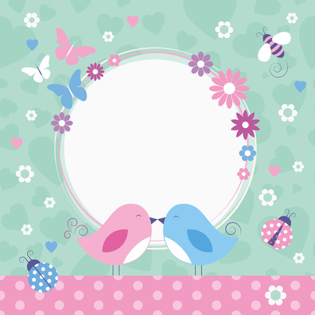 flowery love birds greeting card のイラスト素材