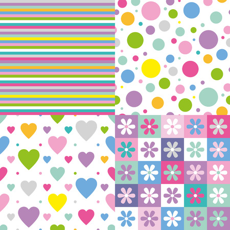 stripes, circles, hearts and flowers pattern collection のイラスト素材