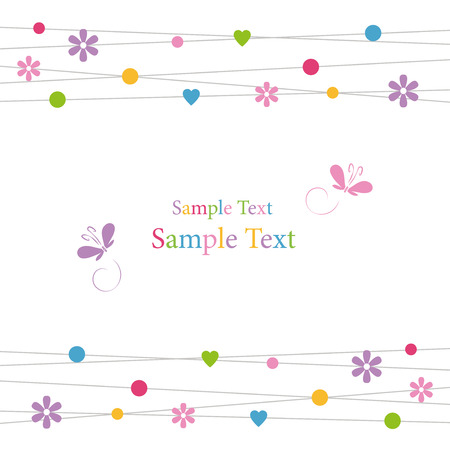 cute hearts flowers dots and butterflies greeting card のイラスト素材