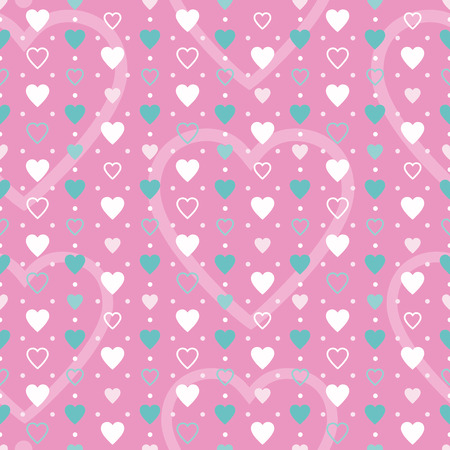 blue and white hearts on pink background patternのイラスト素材