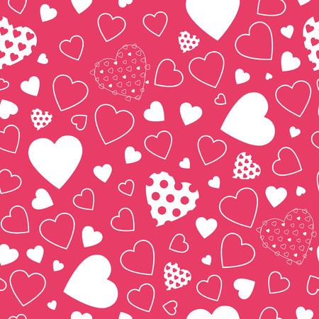 lovely white hearts pattern on red background のイラスト素材
