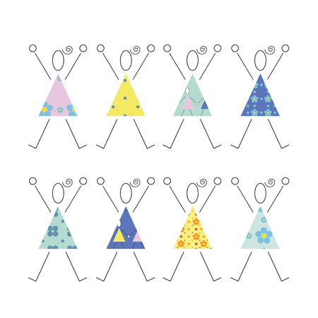 cheering girls in colorful dresses illustration のイラスト素材