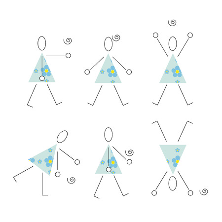 playing girl in a blue flowery dress cartoon のイラスト素材