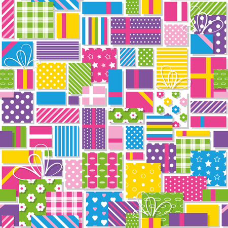 colorful birthday presents collection patternのイラスト素材