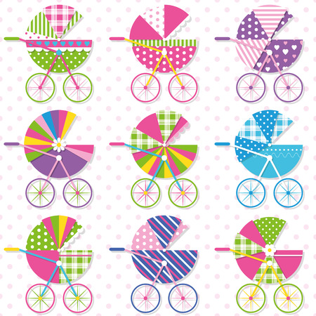 baby stroller collection patternのイラスト素材