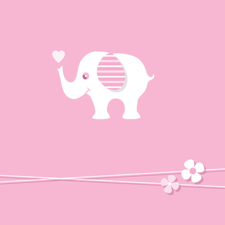 pink baby girl elephant greeting cardのイラスト素材