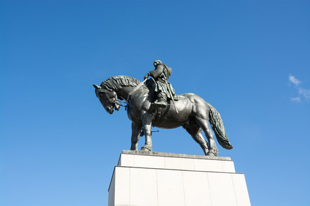 Monument to Jan Zizkov in Prague, Czech Republic, on a clear summer day, depicting a statue of a strong medieval warrior on a horseのeditorial素材