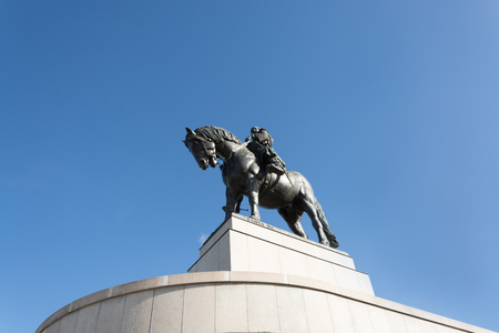 Monument to Jan Zizkov in Prague, Czech Republic, on a clear summer day, depicting a statue of a strong medieval warrior on a horseのeditorial素材