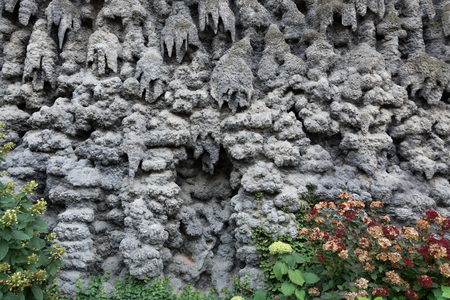 The artificial stalactite wall made of lime stucco in early Baroque Wallenstein Garden, built with the Wallenstein Palace, from 1623 to 1630 in Prague, Czech Republicのeditorial素材