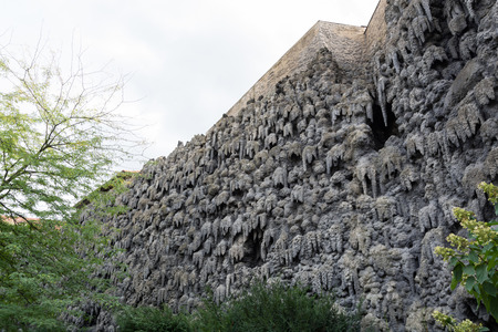 The artificial stalactite wall made of lime stucco in early Baroque Wallenstein Garden, built with the Wallenstein Palace, from 1623 to 1630 in Prague, Czech Republicのeditorial素材