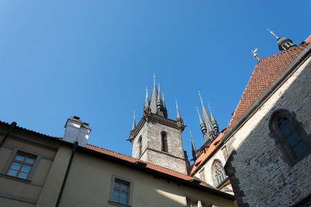 The Church of Our Lady Before Tyn, Old Town square, Prague, Czech Republic, side view, detailの写真素材