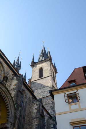 The Church of Our Lady Before Tyn, Old Town square, Prague, Czech Republic, side view, detailの写真素材
