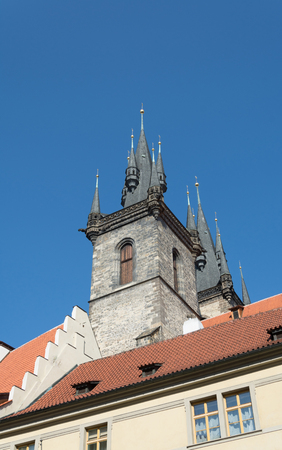 The Church of Our Lady Before Tyn, Old Town square, Prague, Czech Republic, side view, detailの写真素材